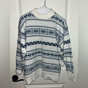 White and Blue Patterned Sweater